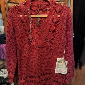 Aratta Red Crochet Sweater